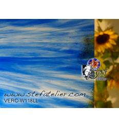 Verre "W" bleu clair sur transp 27x26cm