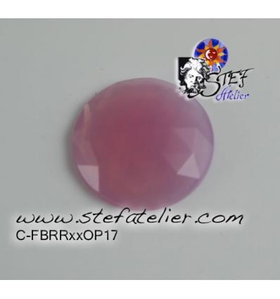cabochon rond à facettes de 15mm couleur rose opaline