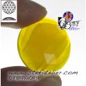 cabochon rond à facettes de 15mm couleur jaune opaline