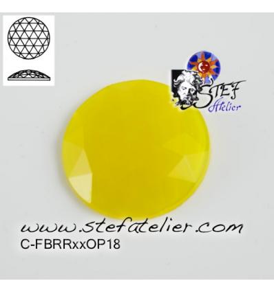 cabochon rond à facettes de 15mm couleur jaune opaline