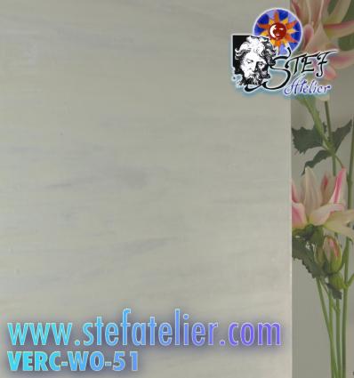 Verre vitrail "W" blanc opaline et transparent 35x27cm