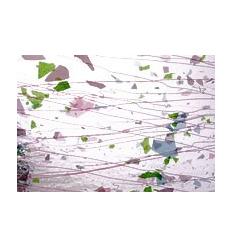 Verre "BU" feuilles vertes lignes roses 25x28cm