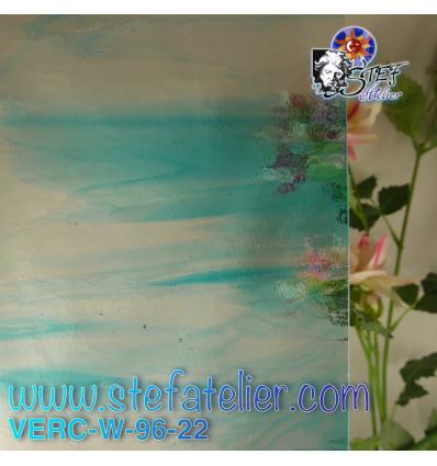 Verre "W" bleu sur transparent fusing S96 26x27cm