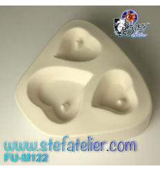 Moule  fusing casting 3 coeurs pendentifs 1 - 2,5 - 3,8cm