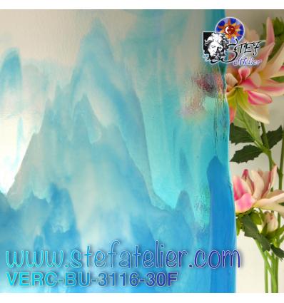 Verre "BU" bleu turquoise opaline et transparent 29x25cm