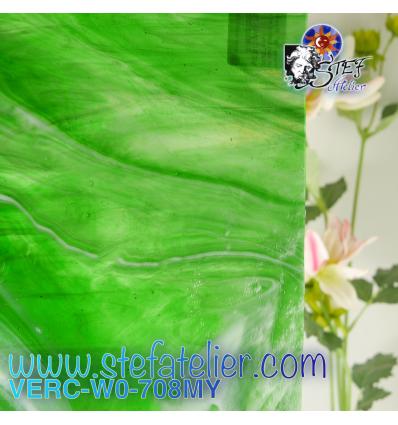 Verre "W" Mystic 708 WO vert et vert foncé et opaline environ 26x27cm