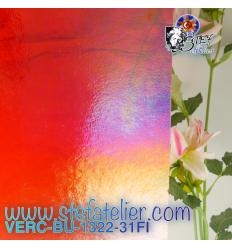 VERRE "BU" rouge grenat transparent irisé environ 29x25 cm