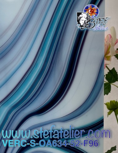verre "S" opalart bleu , turquoise et opaline COE96  30x30cm