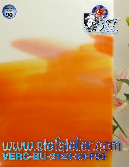 Glass "BU" opaque glass orange and white COE90 25x29cm