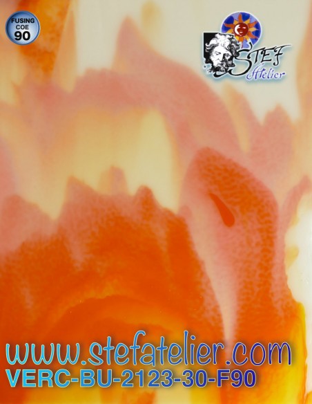 Glass "BU" opaque glass orange and white COE90 25x29cm