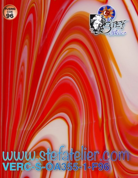 Opalart red "S" glass transparent and white opaline COE96 30x30cm