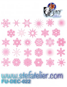 Decal board of 29 small patterns white snowflakes mica fusing fusing size 12.7 X 10.8 cm