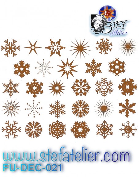 Decal board of 29 small patterns silver snowflakes to fuse in fusing size 12.7 X 10.8 cm