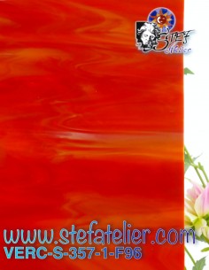 Verre "S" rouge et opaline plus intense COE96 30x30cm