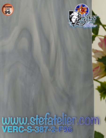 Glass "S" dark gray and opaline COE96 30x30cm