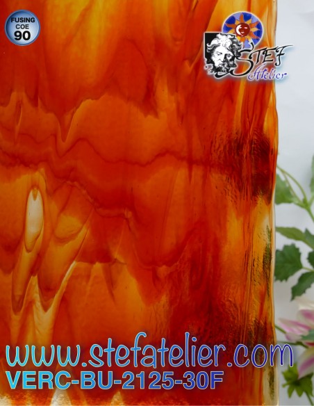 Yellow and red "BU" glass on transparent COE90 29x25cm