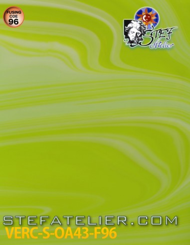 Verre "S" Opalart vert clair et vert citronelle COE96 30x30cm