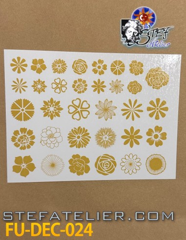Décalcomanie planche de 33 petits motifs fleur couleur cuivre