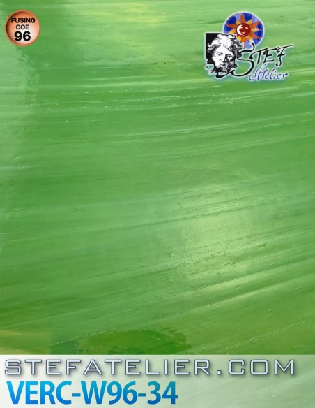 Verre "W" bariolé vert et blanc opaque COE96 26x27cm