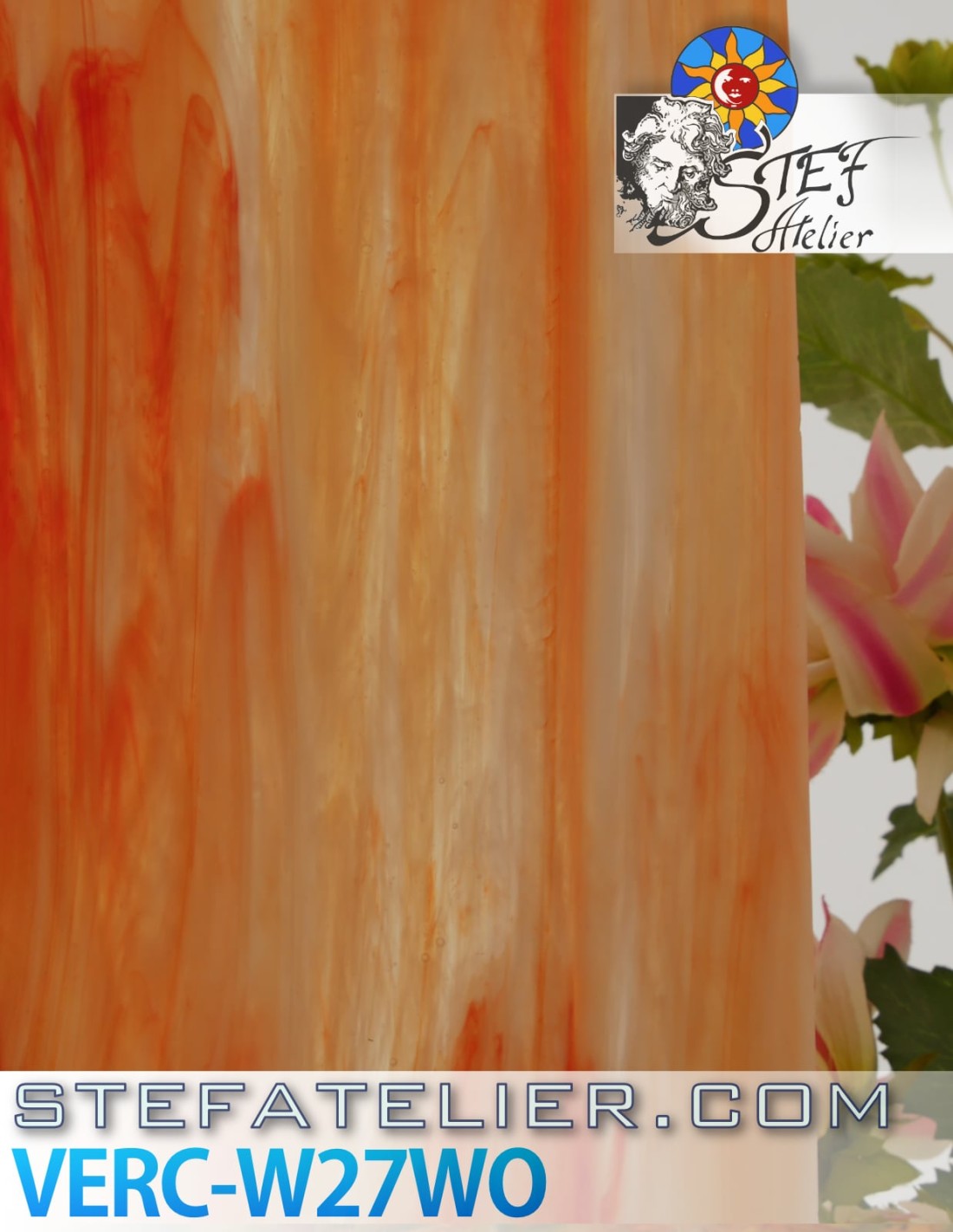 Orange selenium and semi-transparent opaline ‘W’ glass for stained glass and tiffany windows